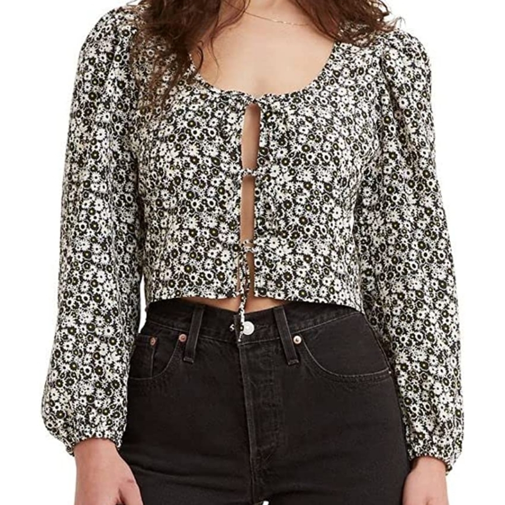 Levis Black Floral Crop Blouse